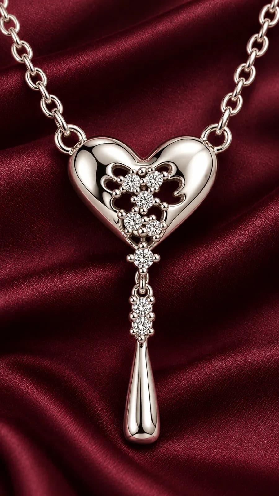Silver Heart Crystal Drop pandent chain