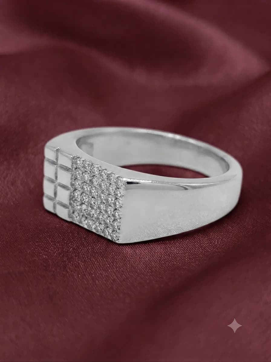 Silver Pave Grid Ring