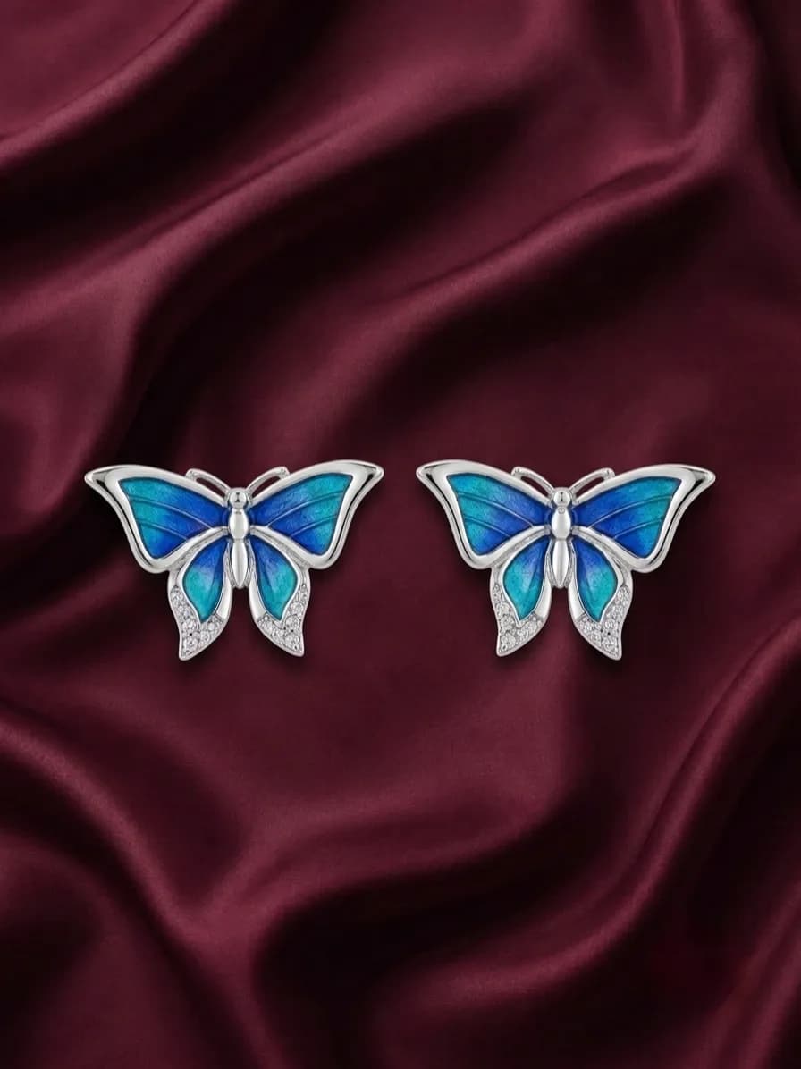 Blue Enamel Butterfly Studs