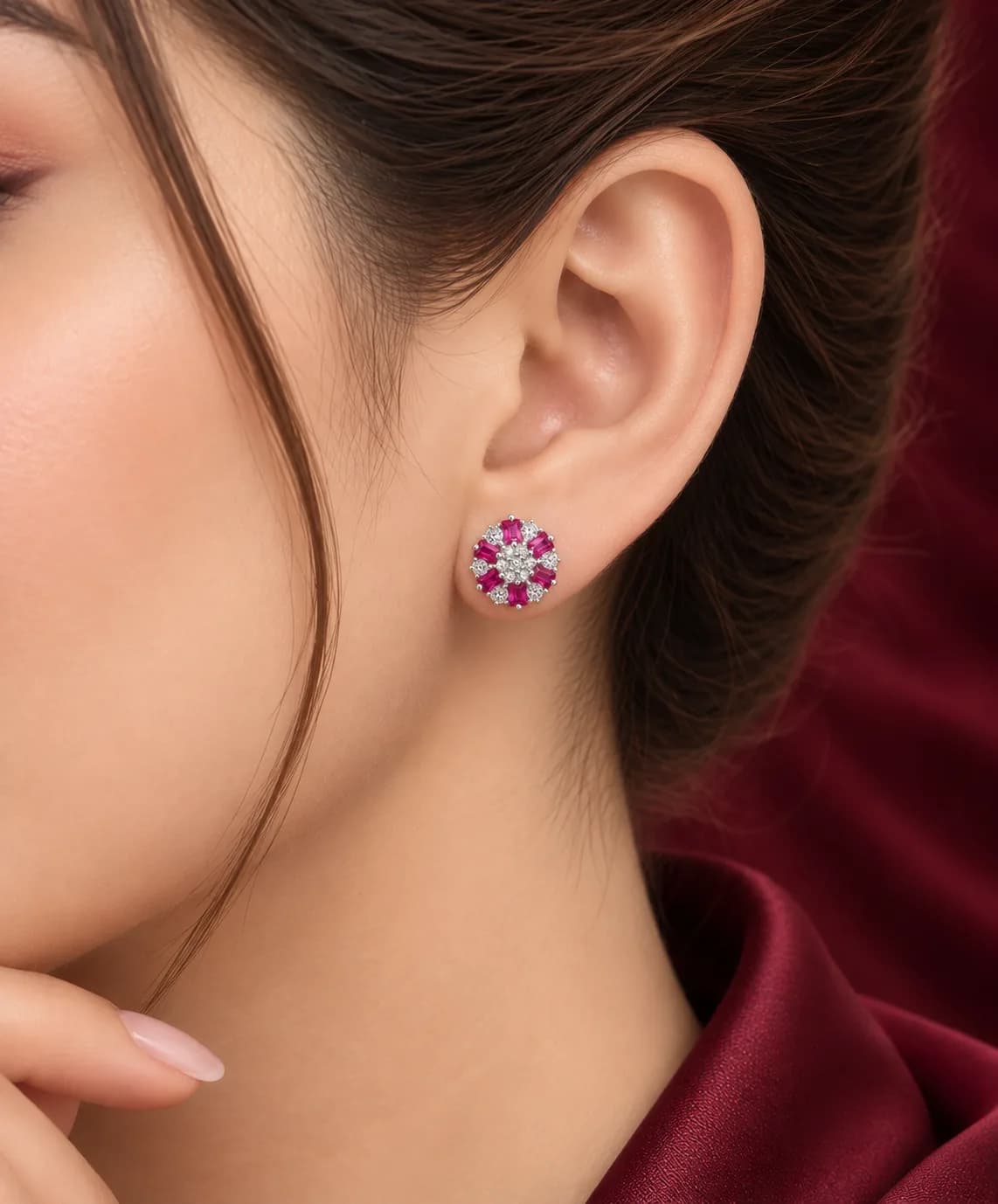 Silver Pink Bloom Earring
