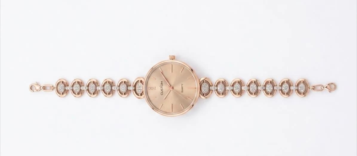 CUSTOM Rose Gold-Toned Geometric Link Bracelet Watch