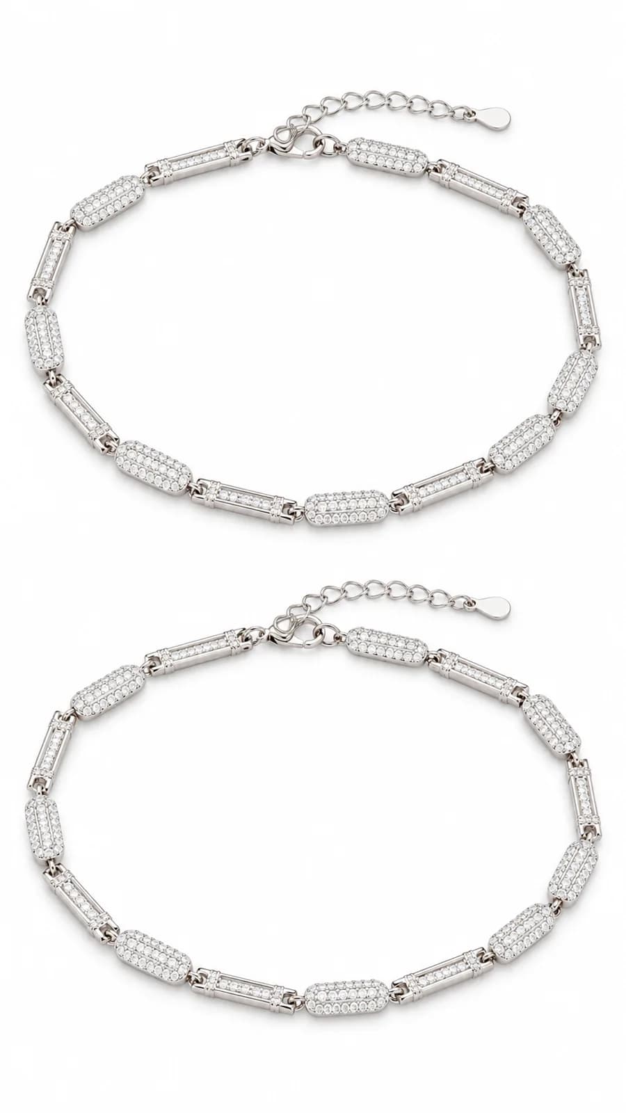 Silver Geometric Link Chain Anklet
