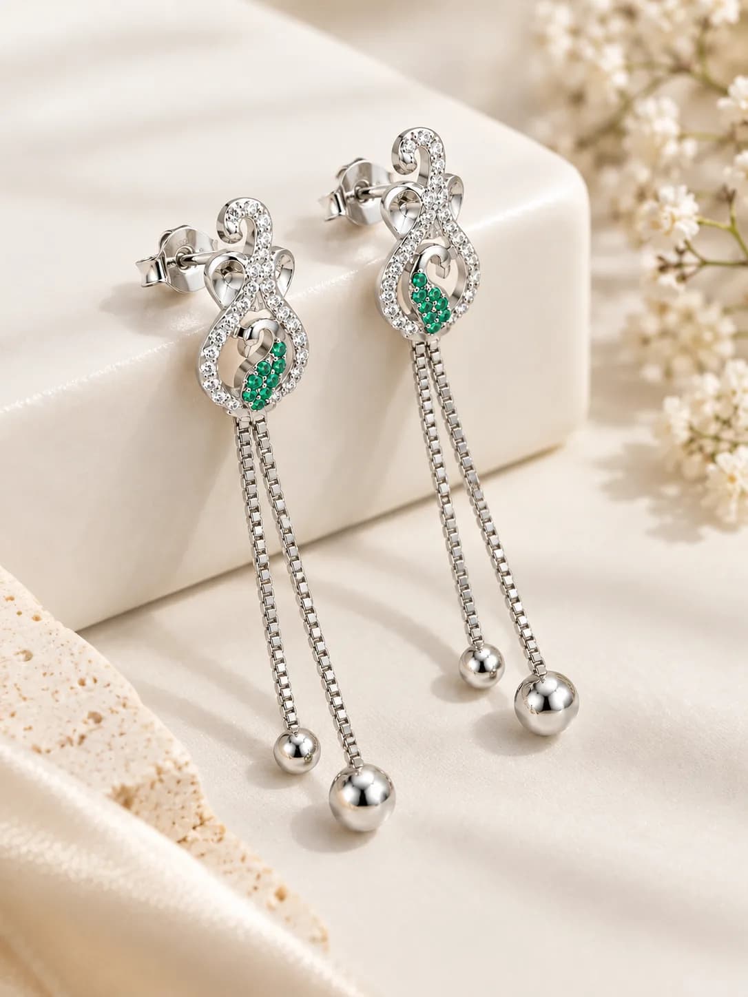 Silver Emerald Cascade Earring