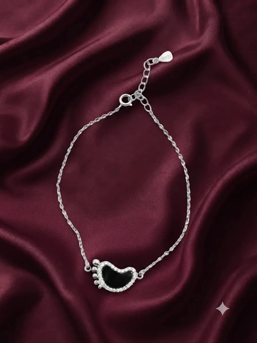 Silver Black Heart Charm Bracelet
