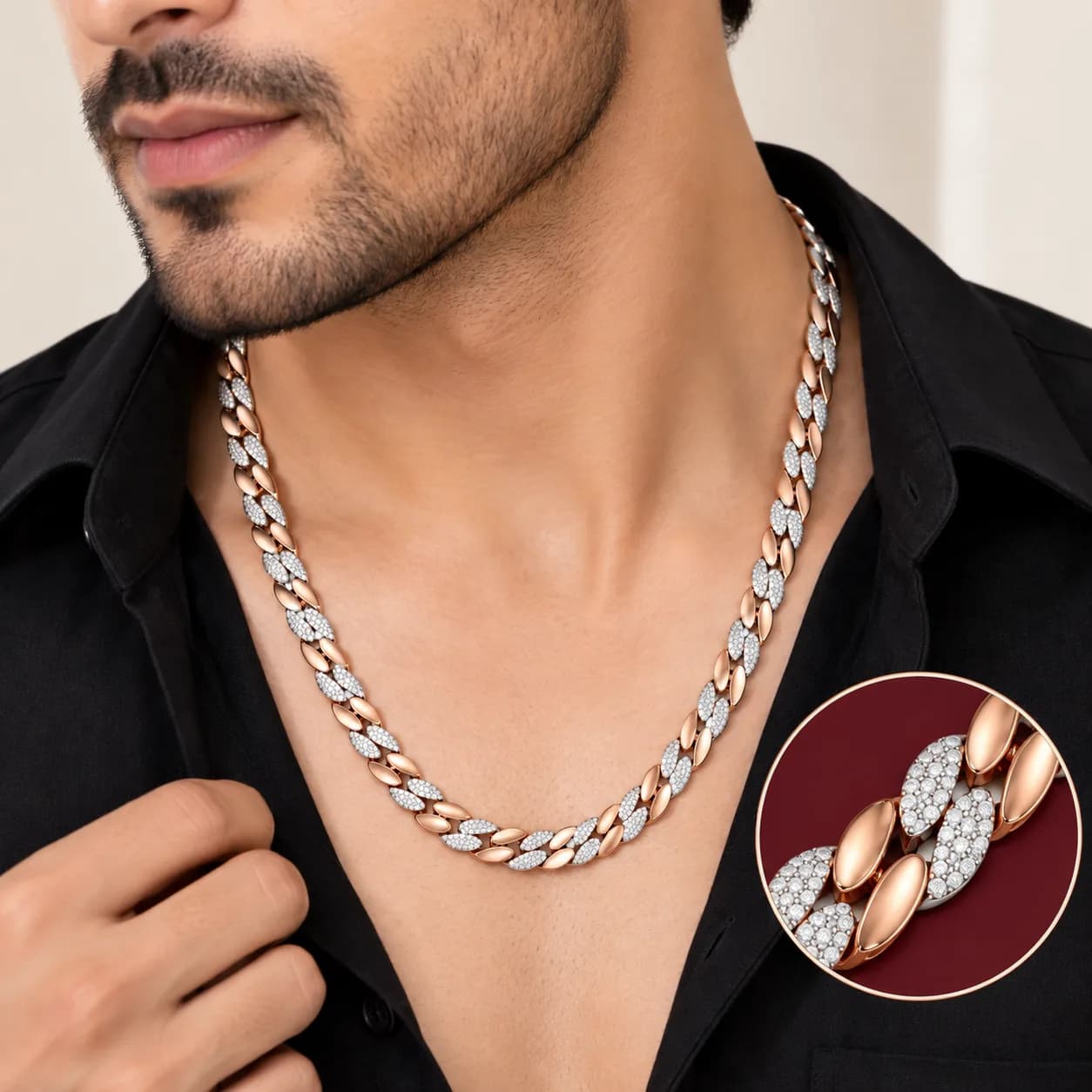 Two-Tone Pavé Leaf Link Chain