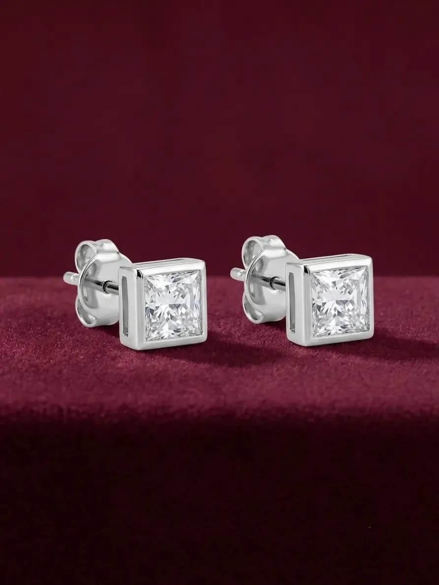 Princess-Cut Bezel Solitaire Stud Earrings