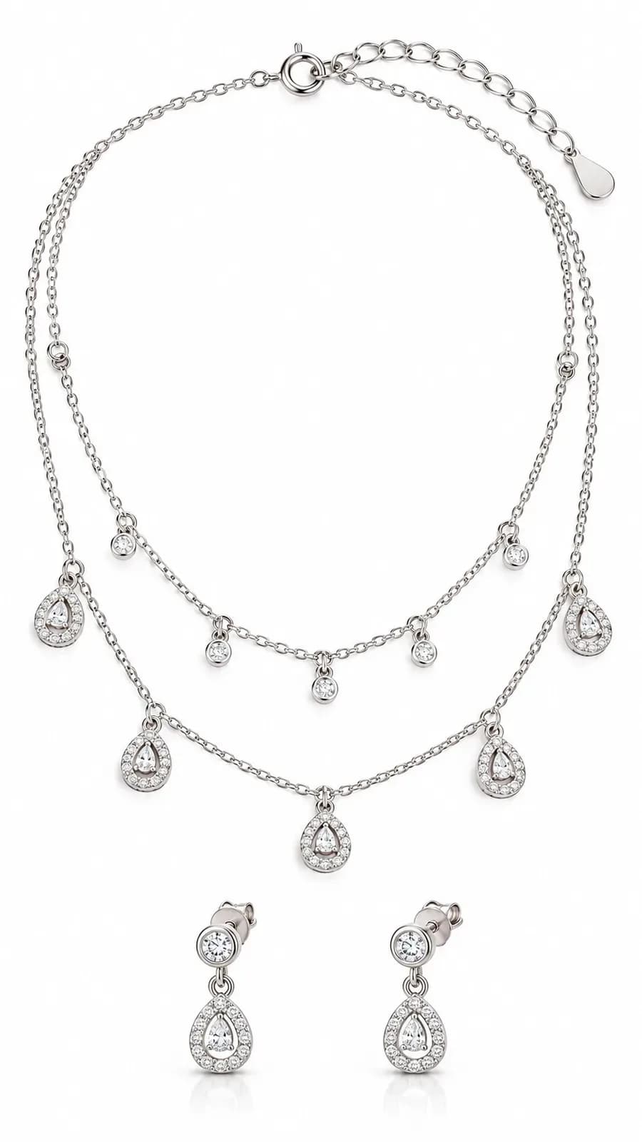 Double-Layer Teardrop CZ Necklace Set