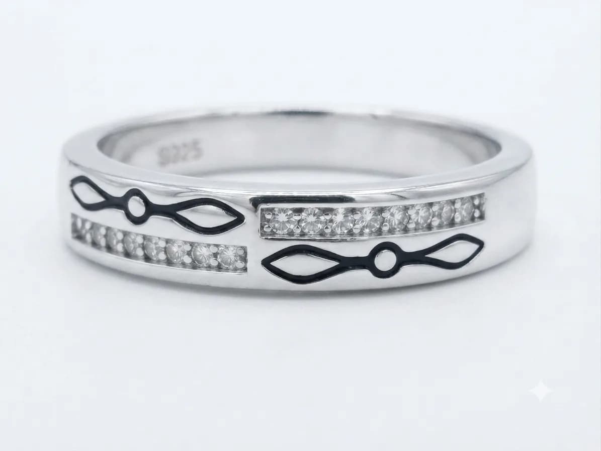 Geometric Accent Diamond Sterling Silver Ring