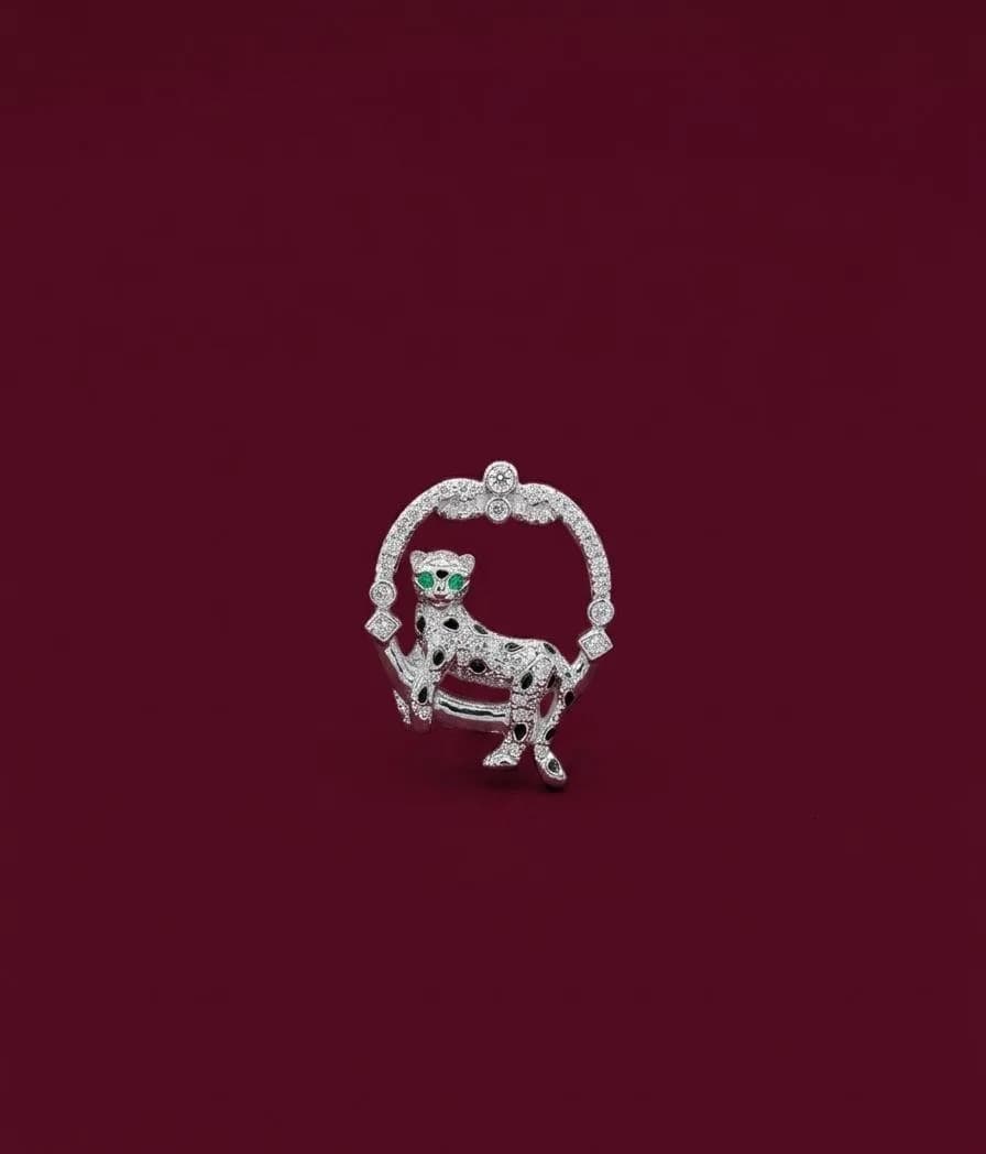 Diamond Panther Circle Collar Brooch