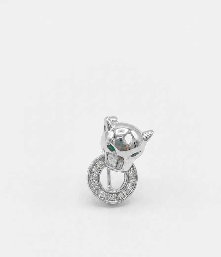 Emerald-Eyed Silver Panther Collar Brooch