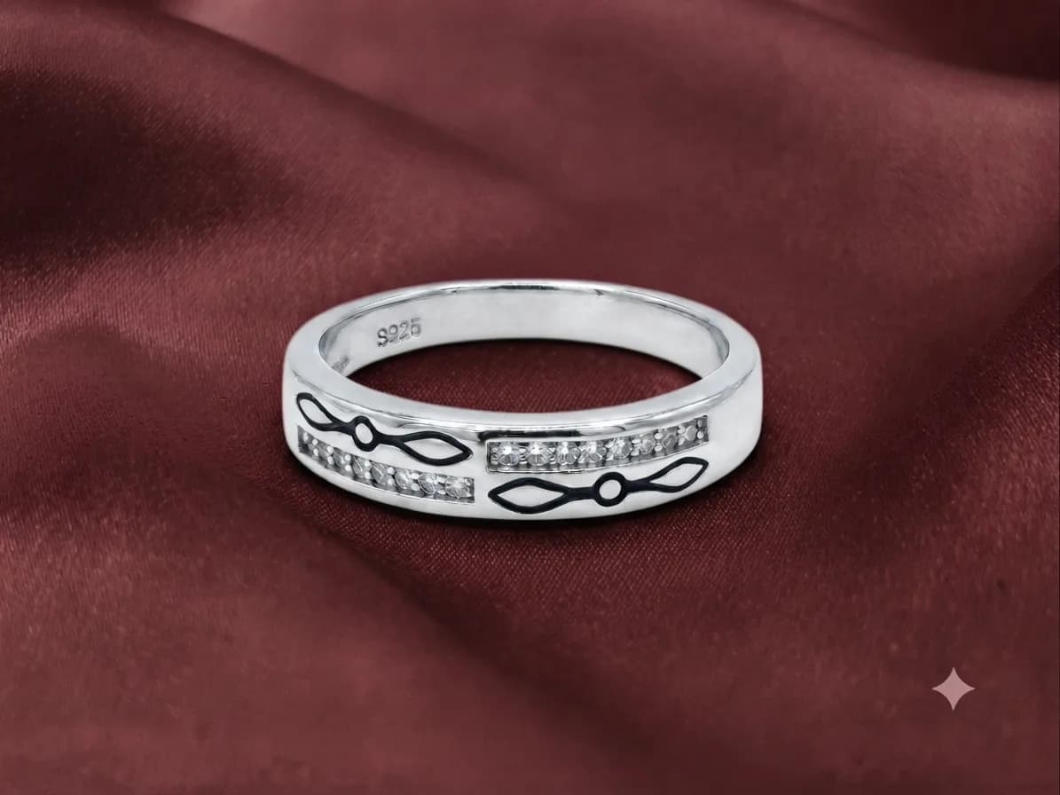 Geometric Accent Diamond Sterling Silver Ring