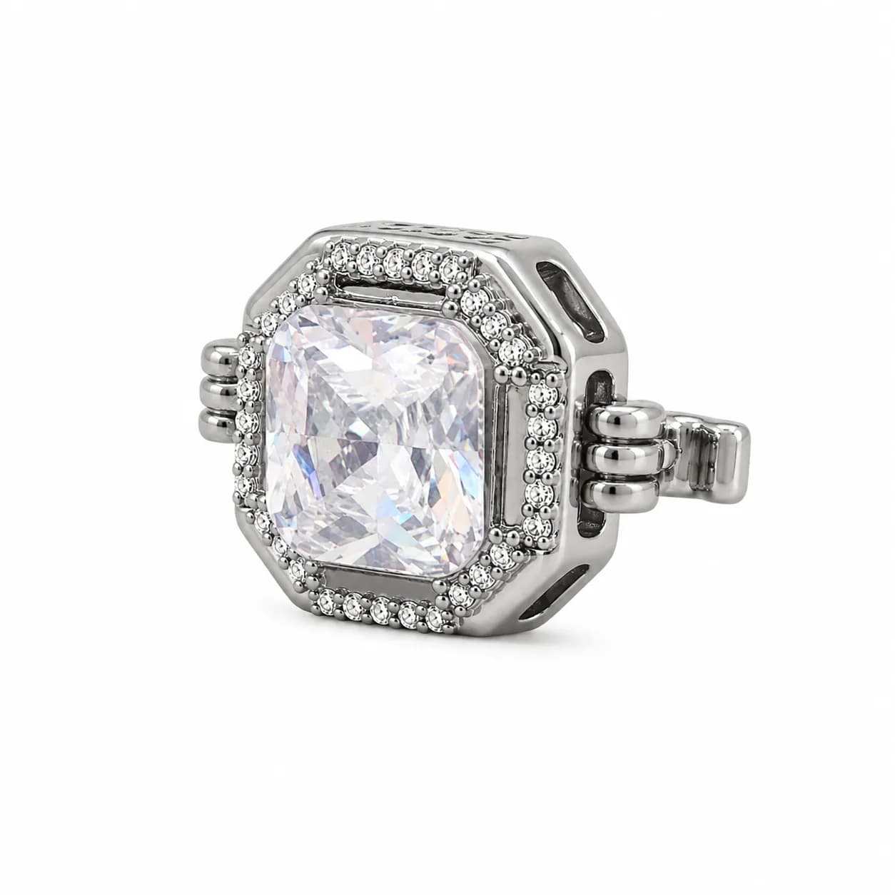 Silver Octagon Crystal Button