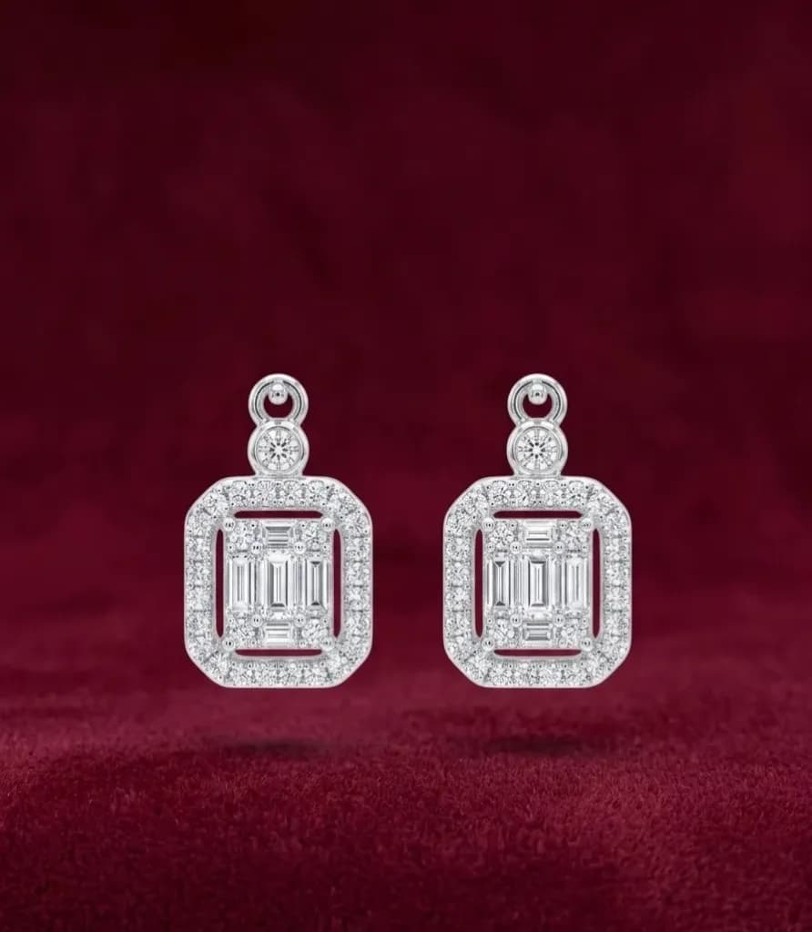 Emerald-Cut Illusion Diamond Stud Earrings