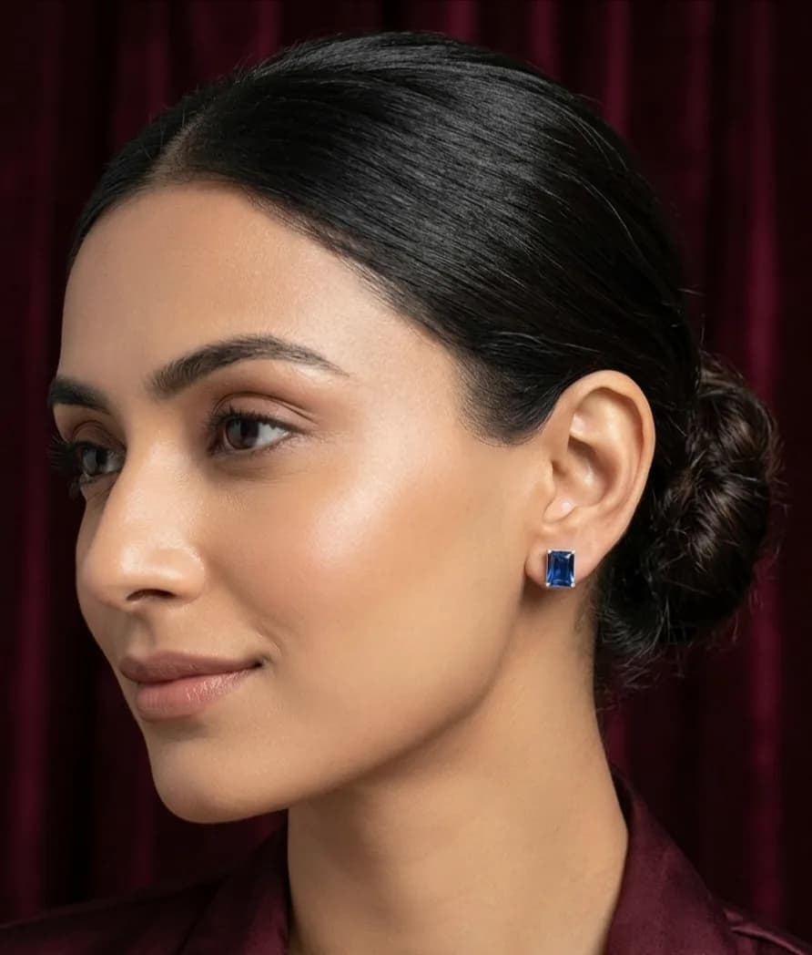 Royal Blue Emerald-Cut Stud Earrings