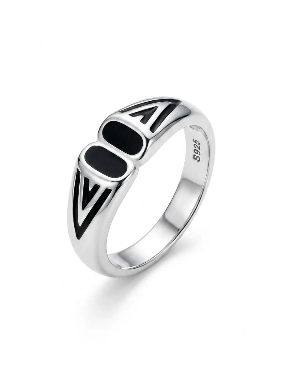 Silver Enamel Statement Ring
