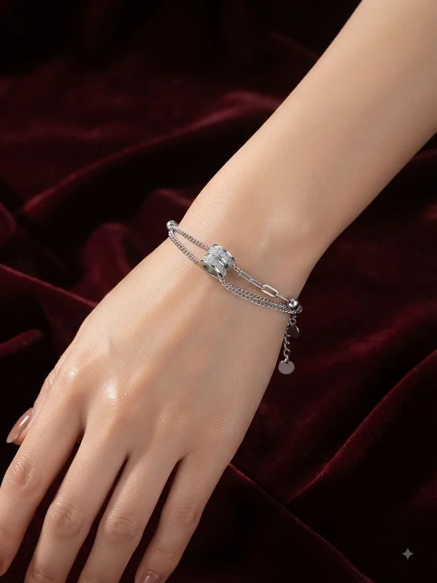 Double Layer Crystal Barrel Bracelet