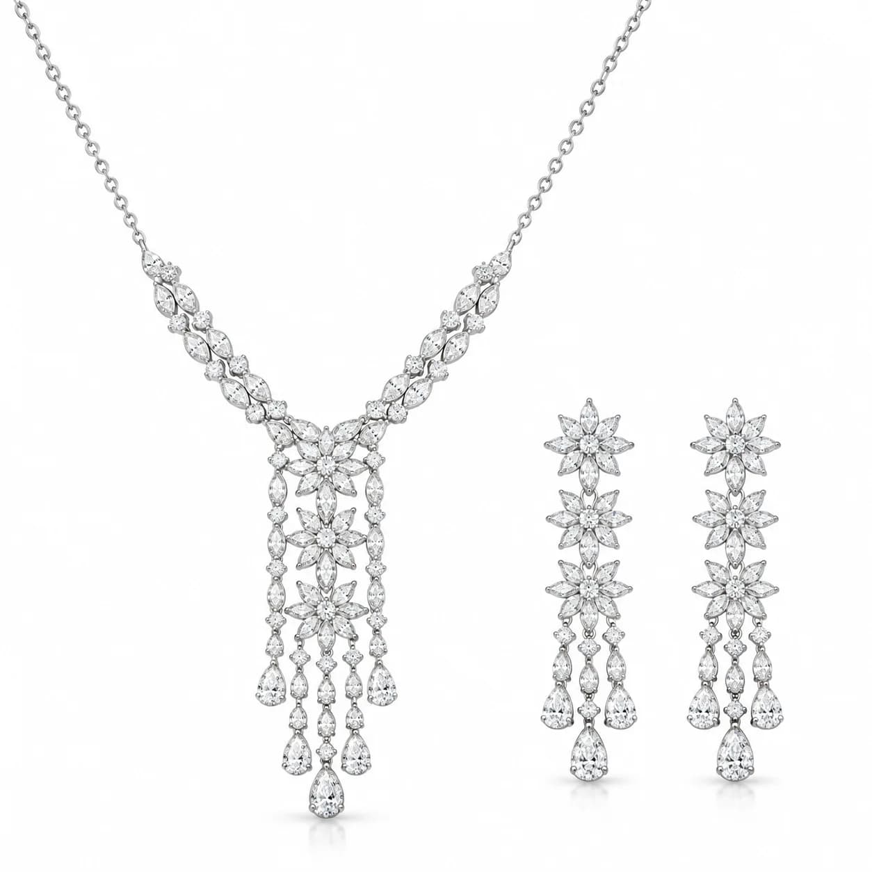 Floral Cascade Silver Jewelry Set