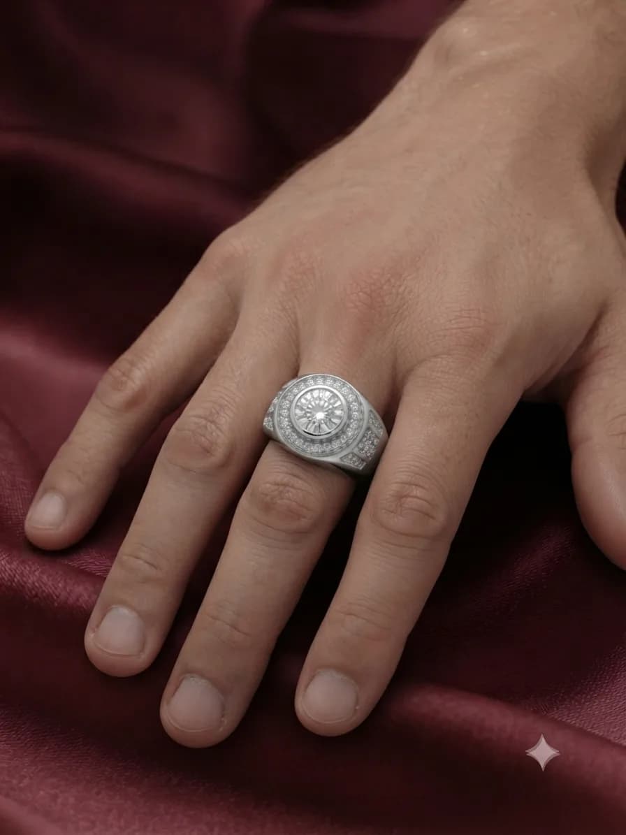 Pave-Accented Round Halo Signet Ring