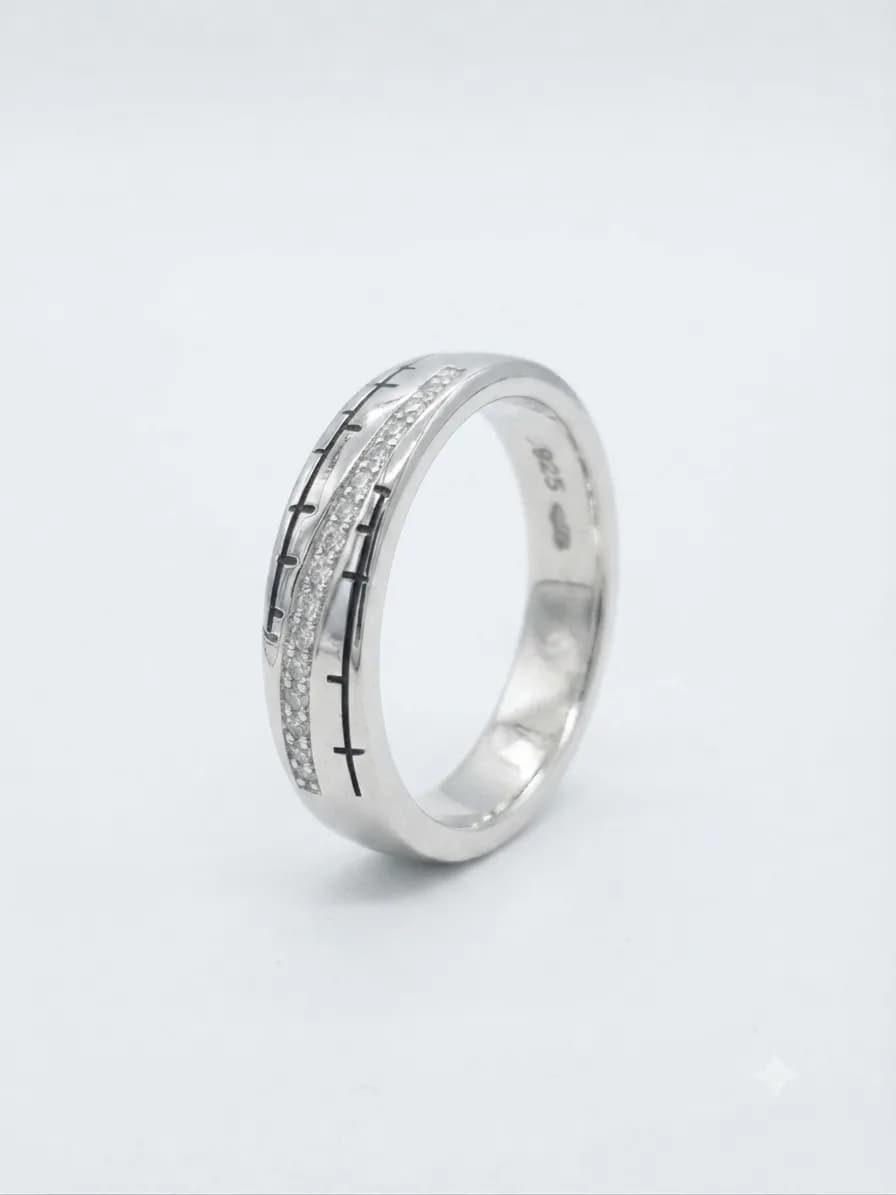 Diagonal Wave Pavé Sterling Silver Ring