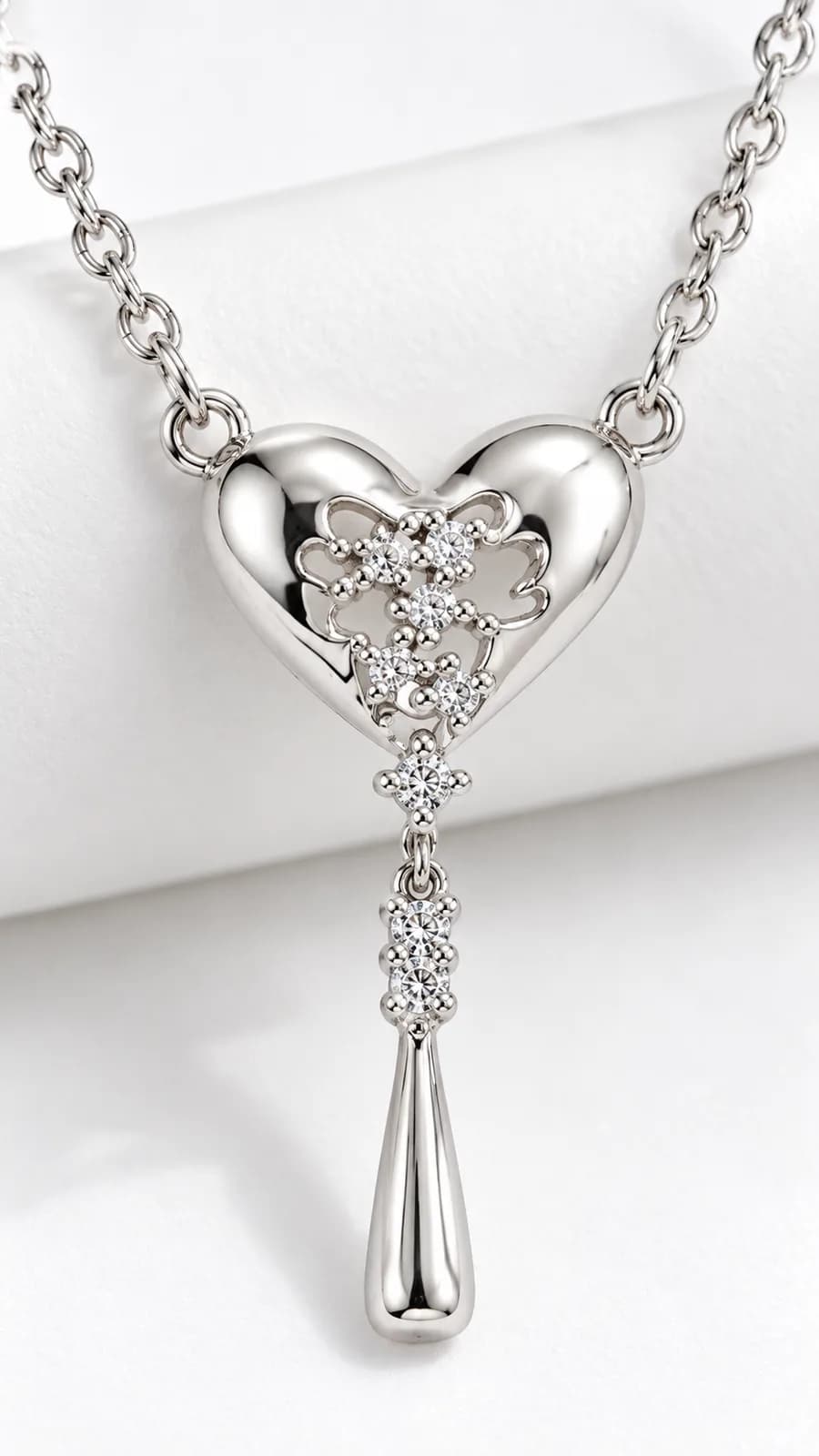 Silver Heart Crystal Drop pandent chain