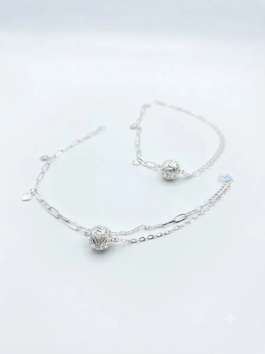 Silver Double-Layer Ball Charm Anklet
