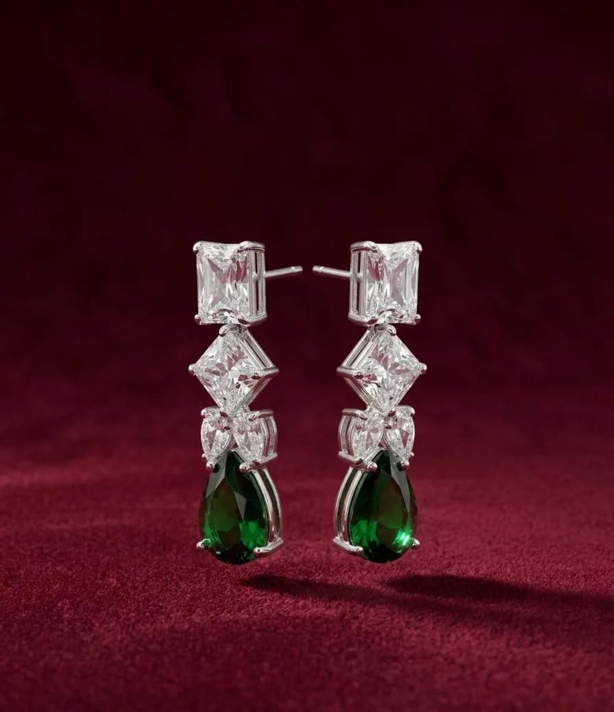 Emerald Tear Cascading Crystal Drop Earrings