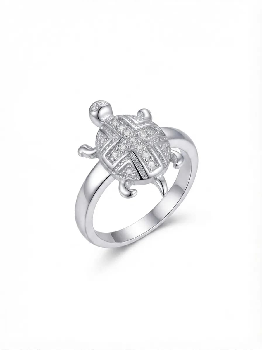 Silver Geometric Turtle Ring
