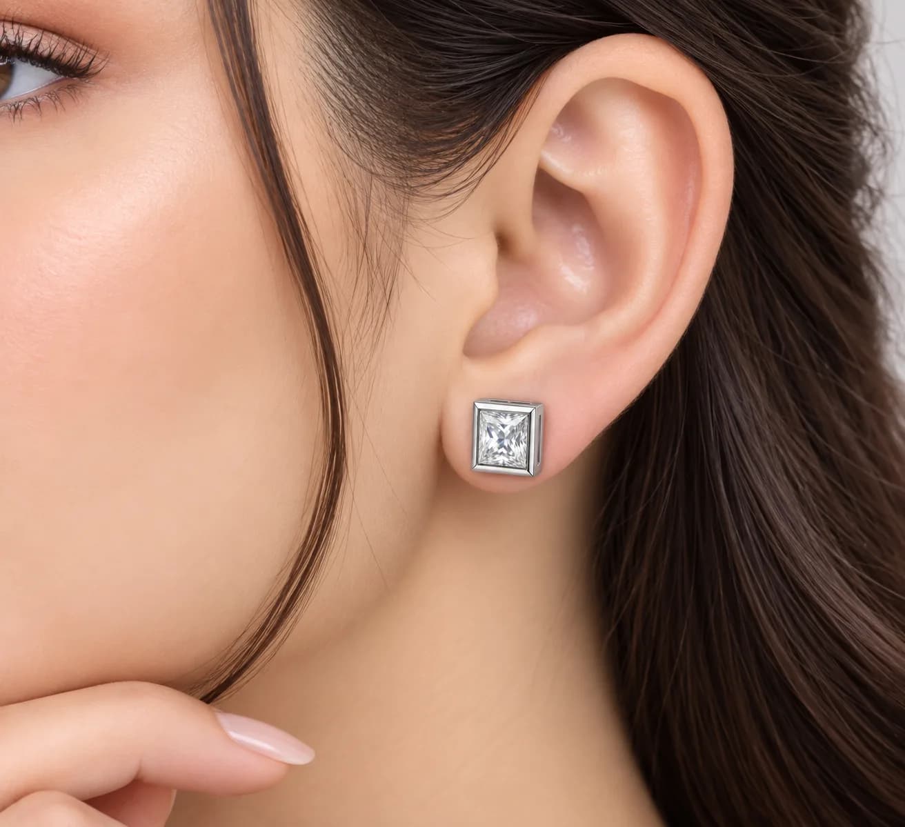 Silver Crystal Square Stud Earring