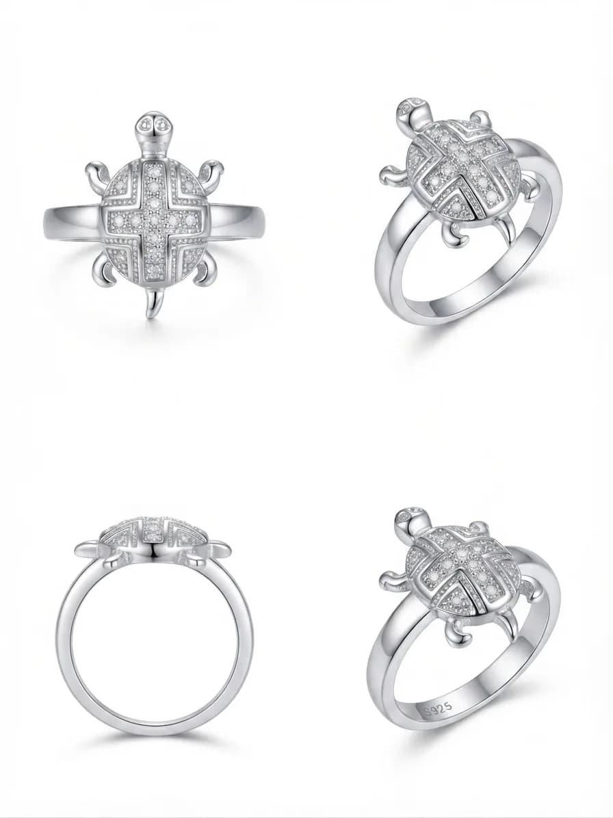 Silver Geometric Turtle Ring