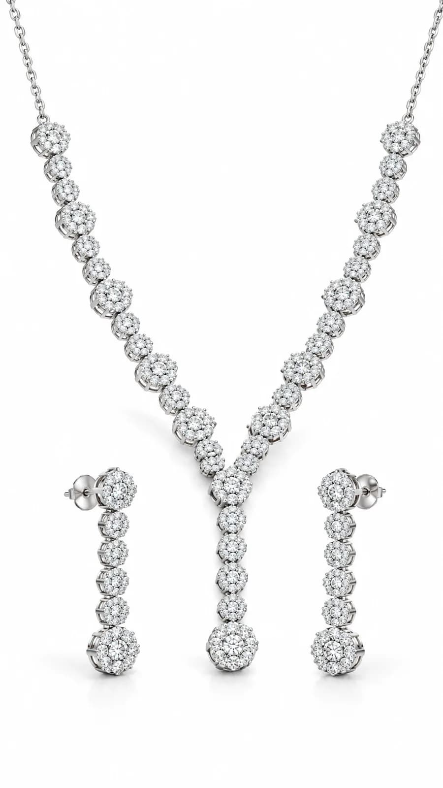 Floral Drop Silver Jewelry Set