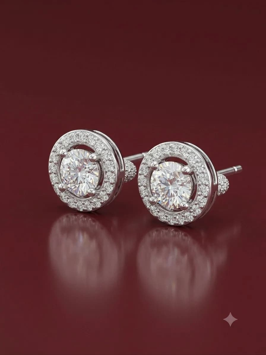 Celestial Solitaire Halo Stud Earrings