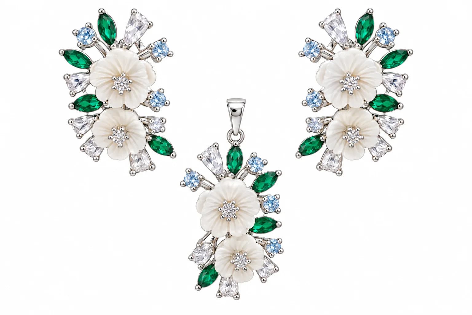 Silver Emerald Bloom Set