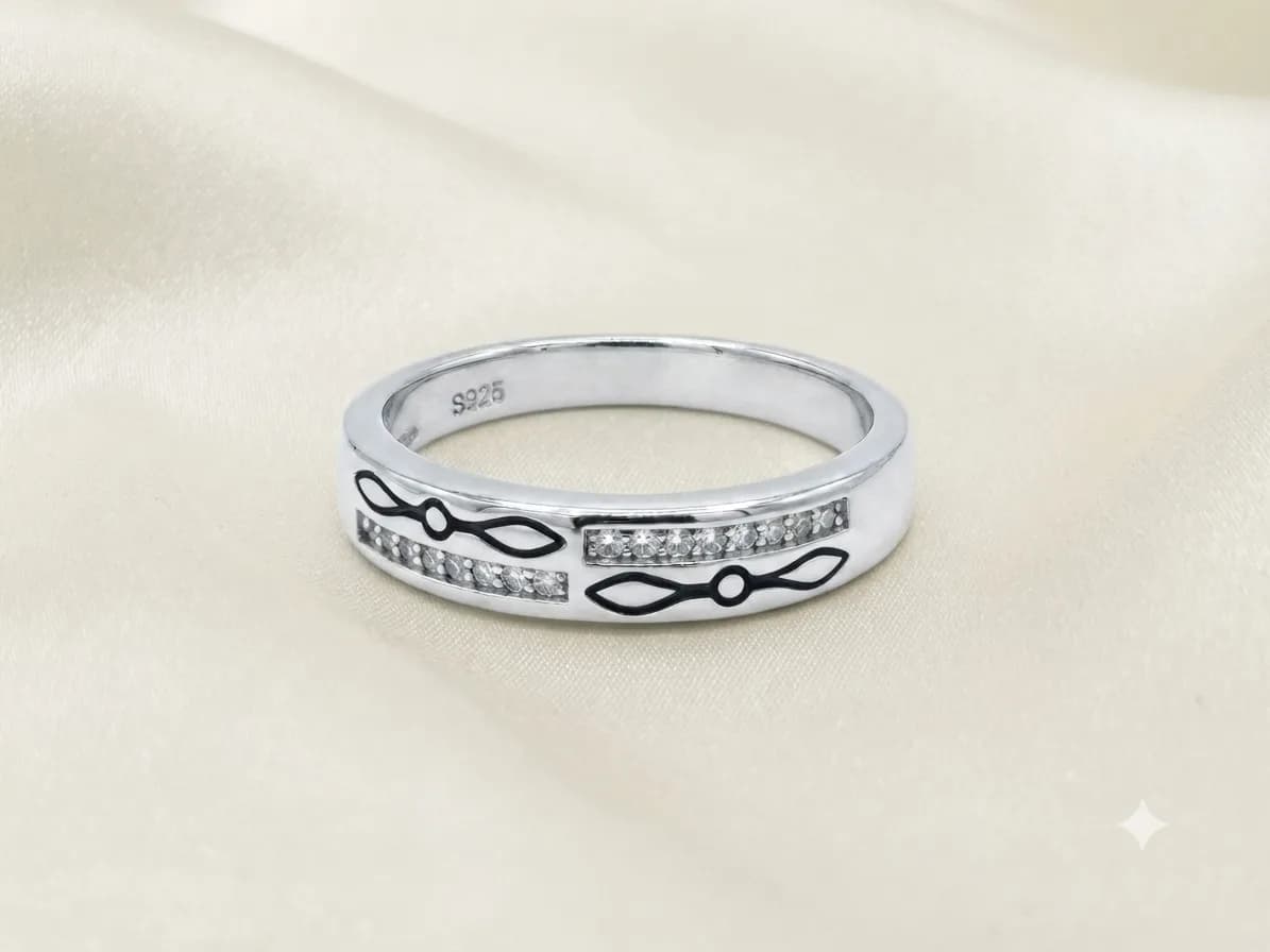 Geometric Accent Diamond Sterling Silver Ring