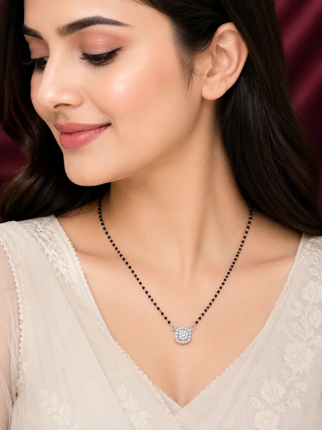Classic Floral Halo 925 Sterling Silver Mangalsutra