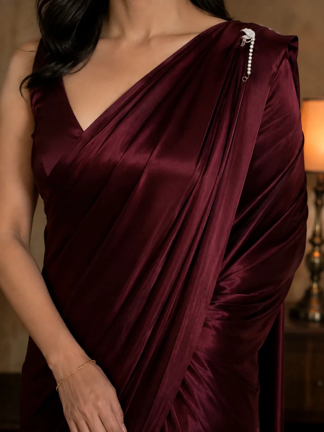 Crystal Leaf Elegance Saree Pin