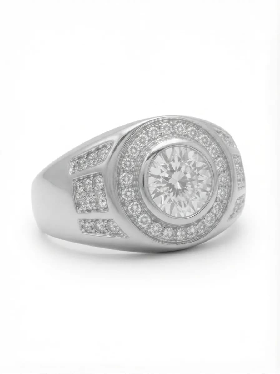 Pave-Accented Round Halo Signet Ring