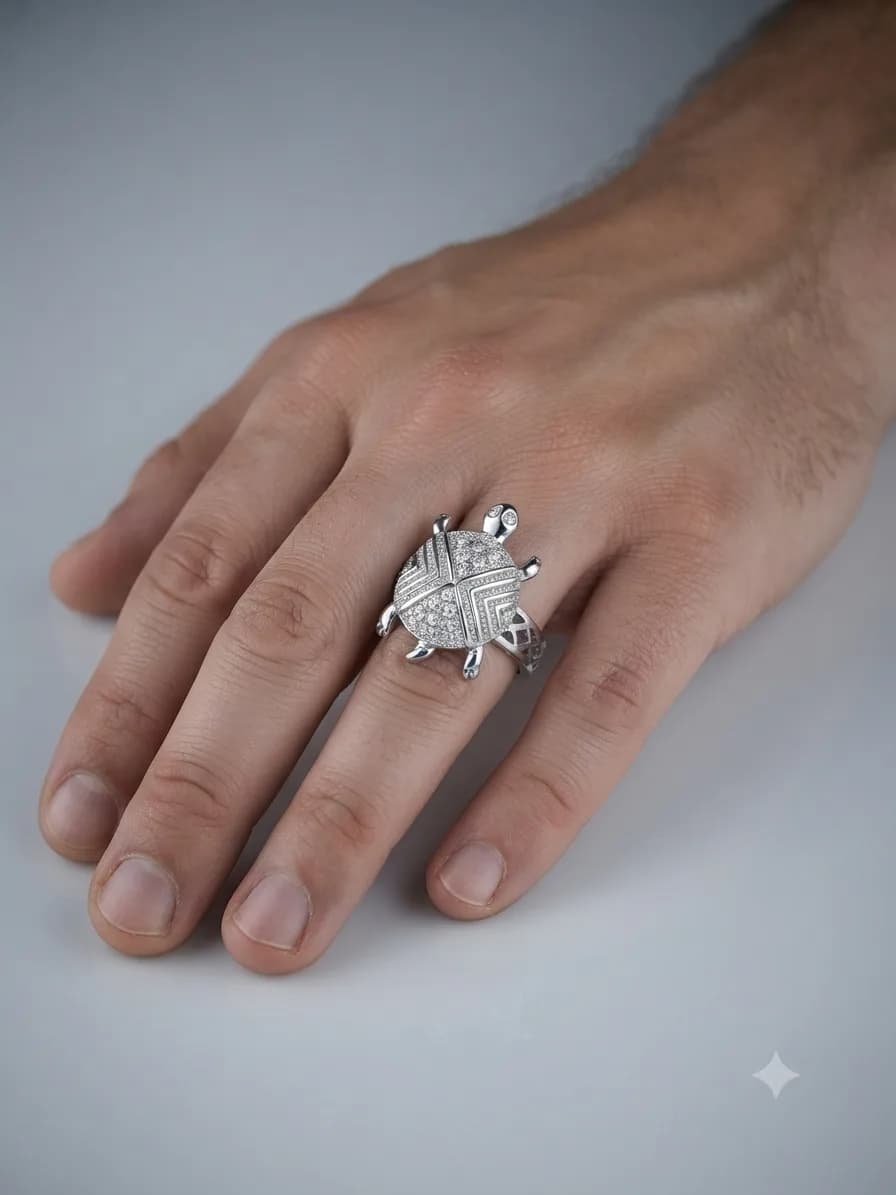 Silver Radiance Turtle Ring