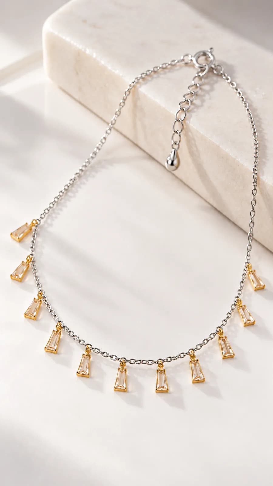 Silver Baguette Charm Pendant Chain