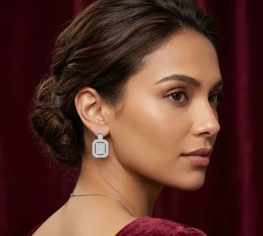 Emerald-Cut Illusion Diamond Stud Earrings
