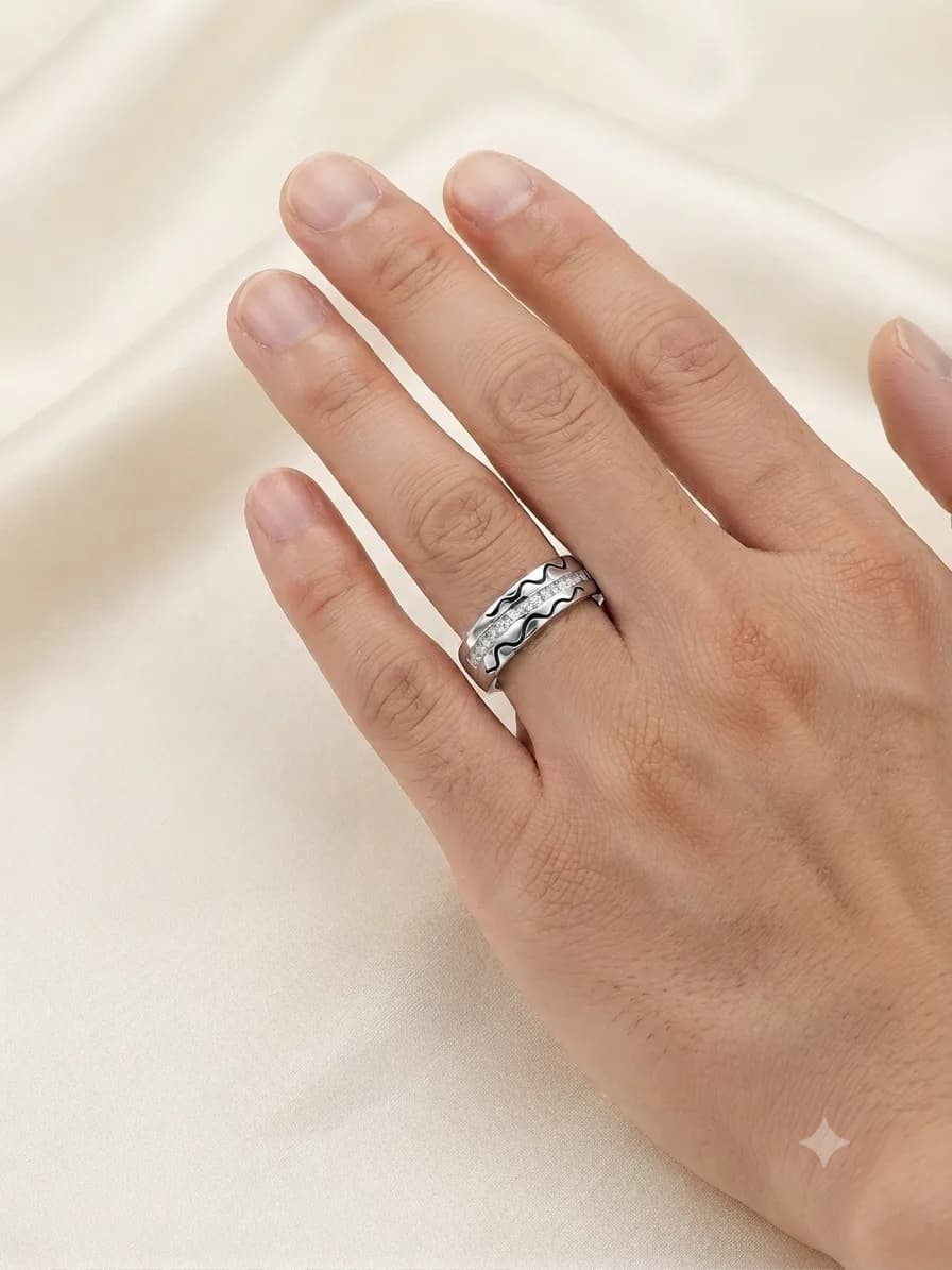 Silver Wavy Pave Ring