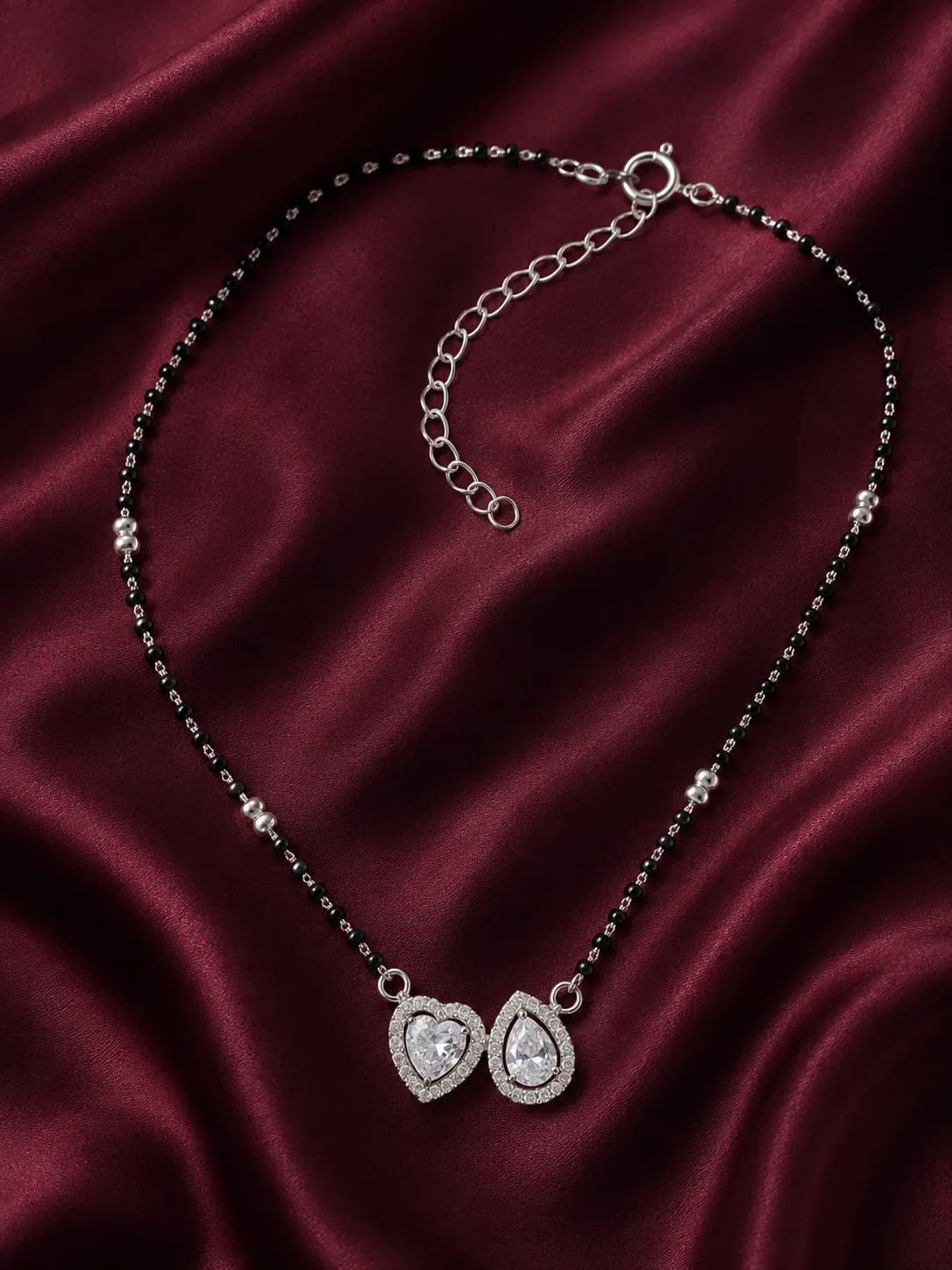 Double Heart Teardrop 925 Sterling Silver Mangalsutra