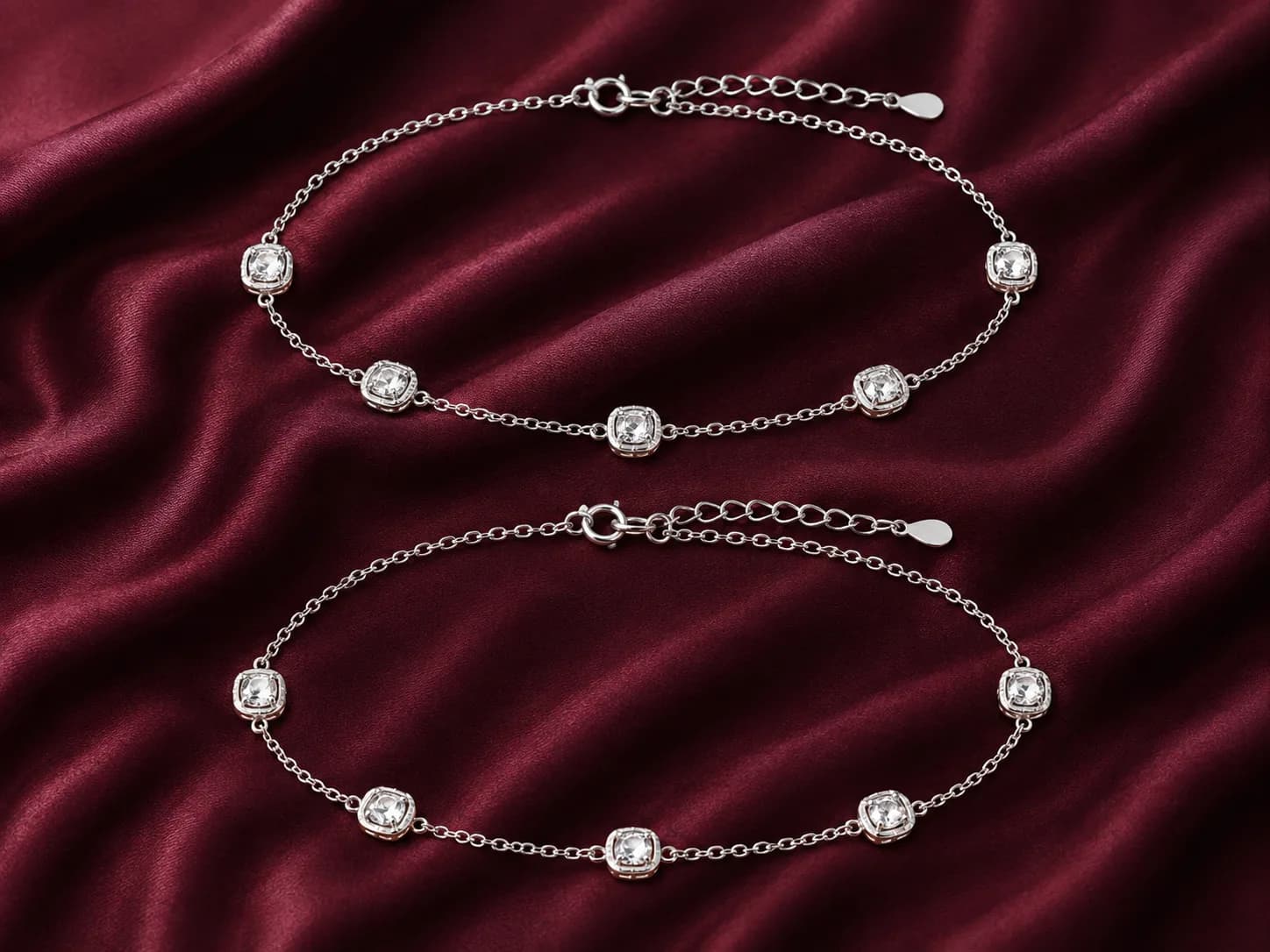 Silver Crystal Bezel Anklet