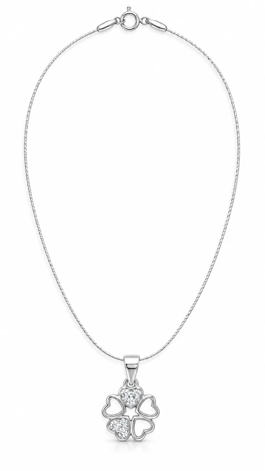 Silver Heart Clover Necklace