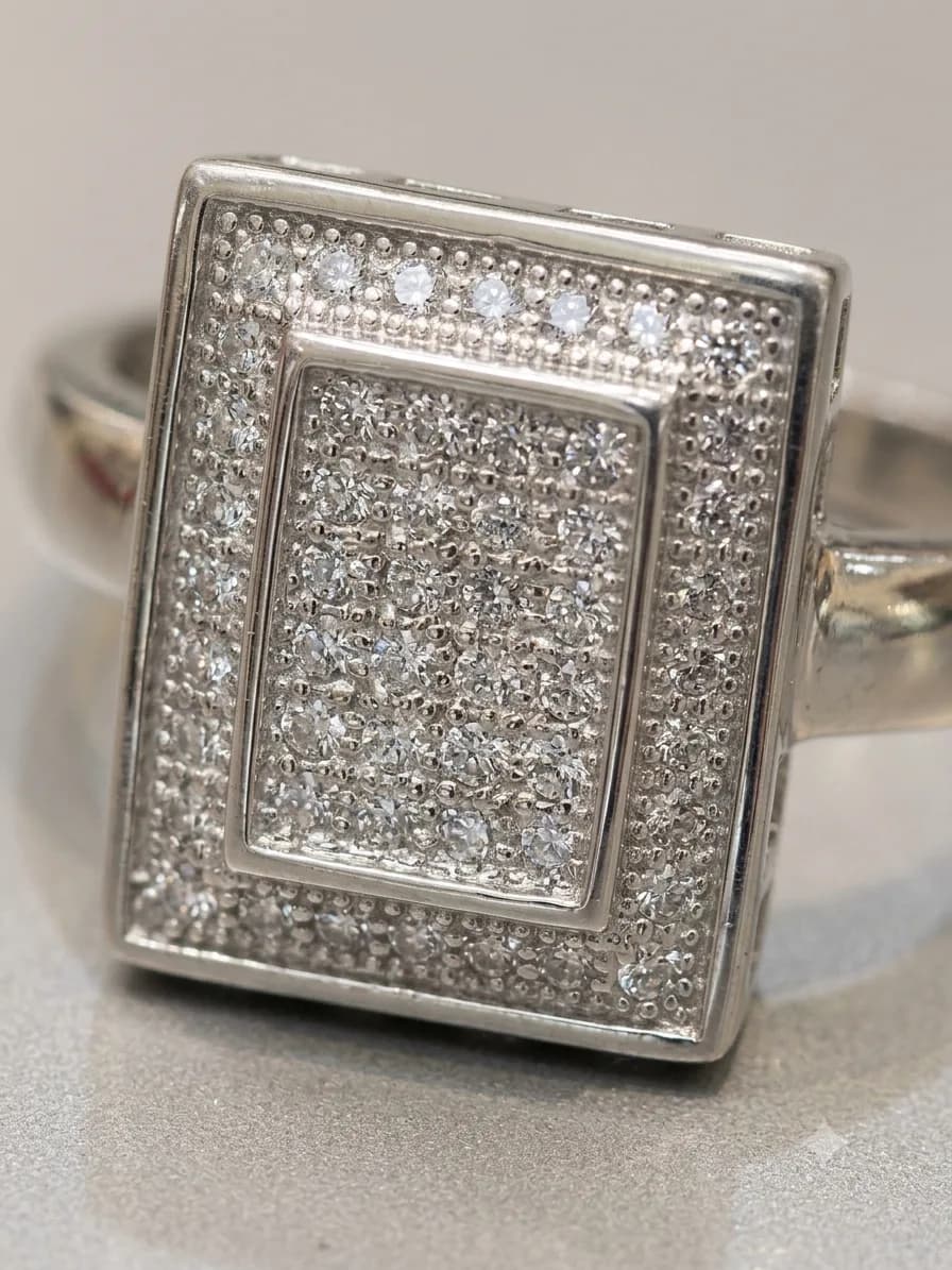 Silver Rectangular Pave CZ Signet Ring