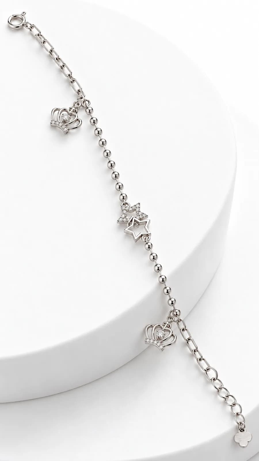 Silver Crown Star Anklet