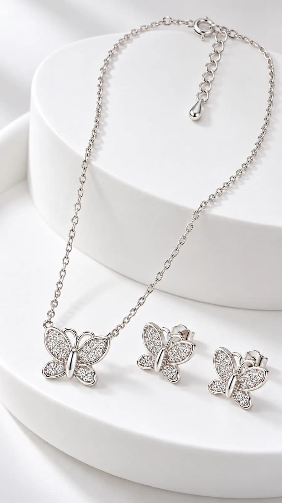 Silver Butterfly Pendant chain with earing