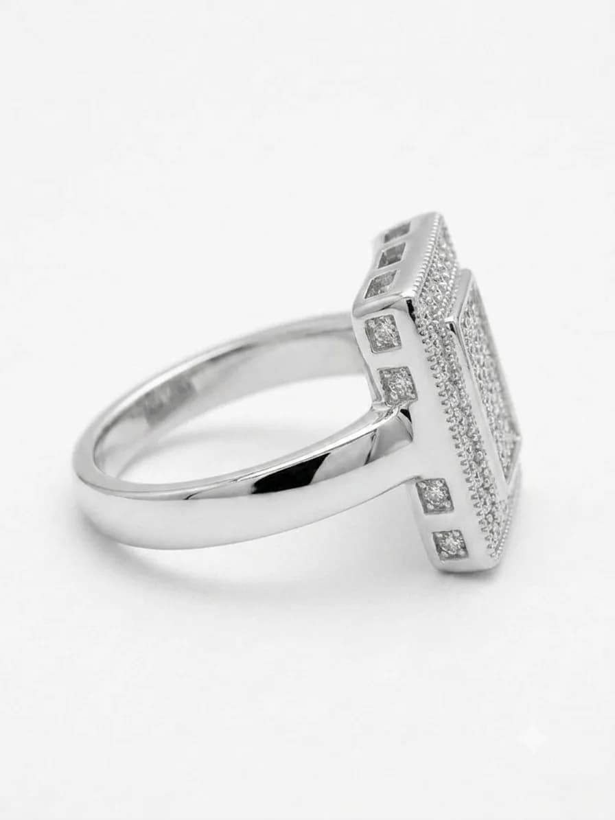 Silver Rectangular Pave CZ Signet Ring