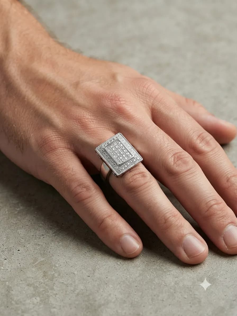 Silver Rectangular Pave CZ Signet Ring
