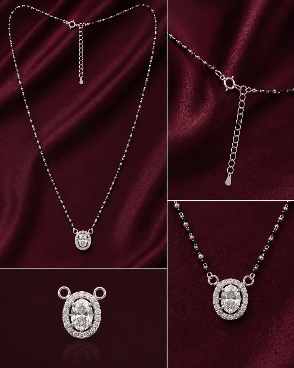 Elegant Oval Halo 925 Silver Mangalsutra