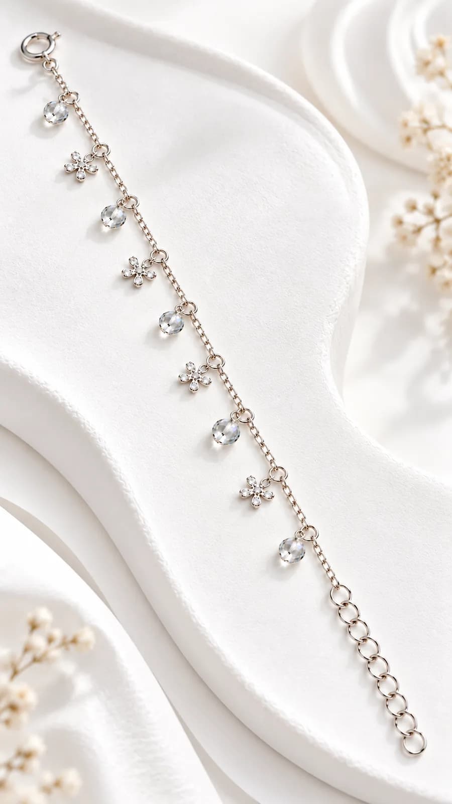Silver Crystal Charm Anklet